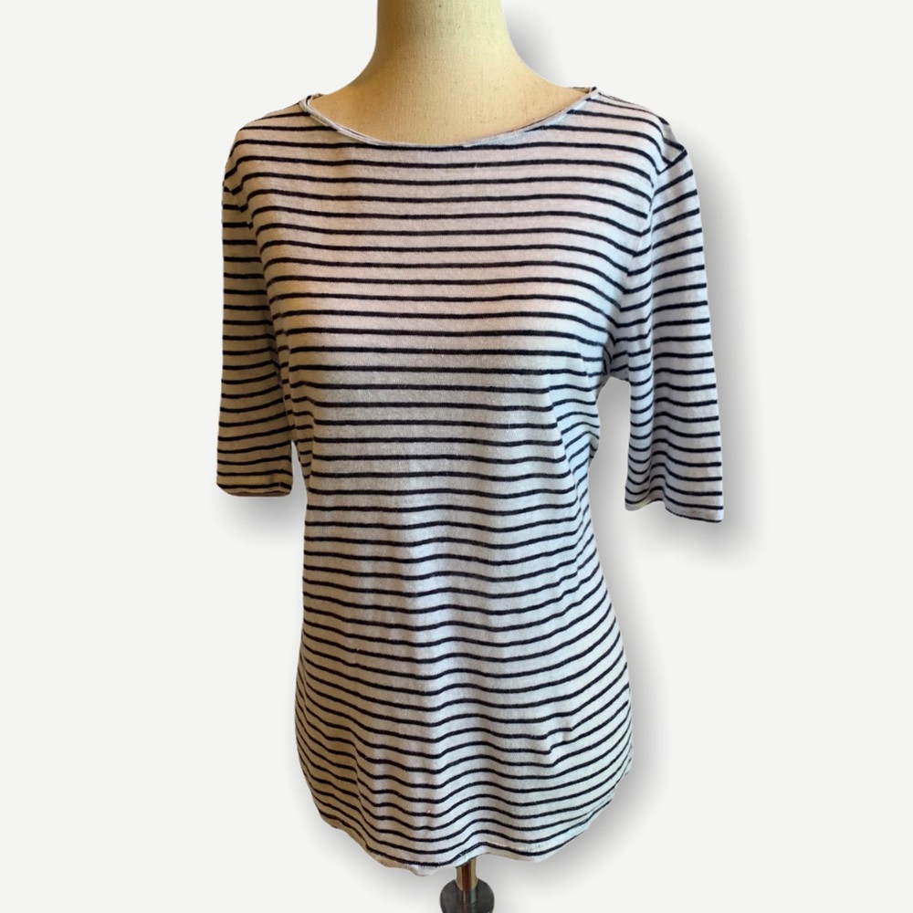 BODEN Sz L Linen Top Nautical Navy White Stripes